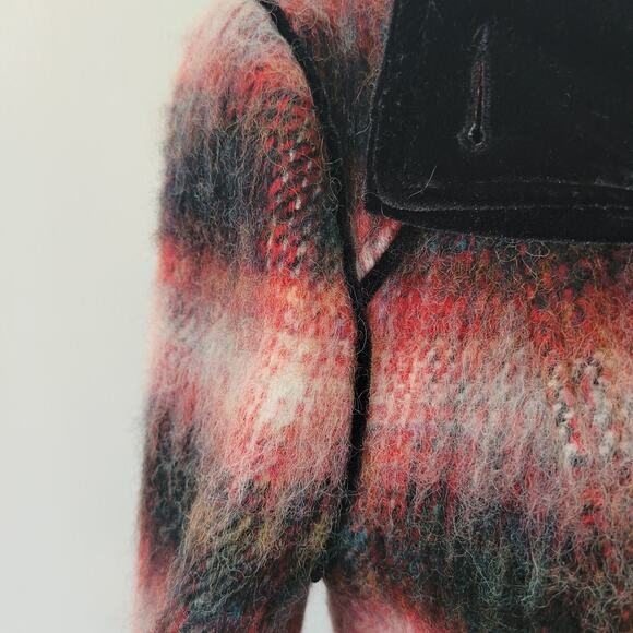 Free People Size EST S Red Wool Jacket Plaid Military Black Velvet Trim - Picture 7 of 15